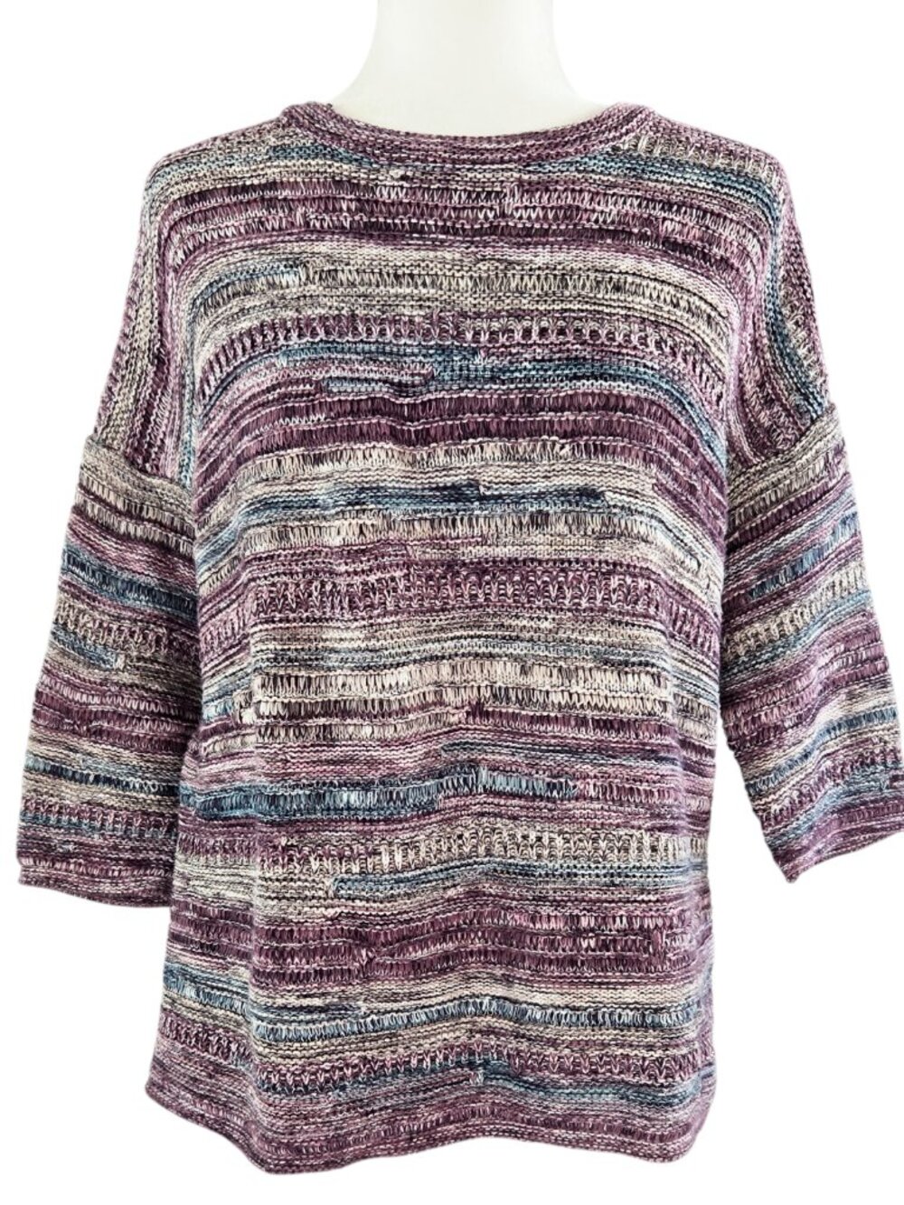 J. Jill Purple Marled Knit Stripe Drop Shoulder Sweater Oversized Boxy Boho